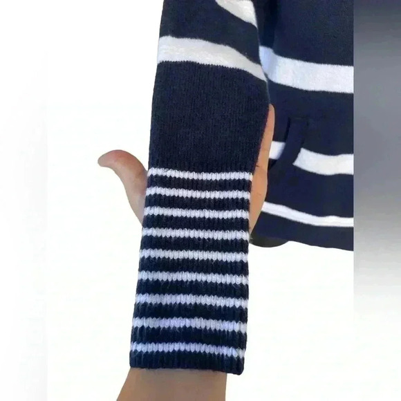 LOFT women’s STRIPED white navy blue POCKET COWL NECK SWEATER size small prelove - Picture 5 of 9